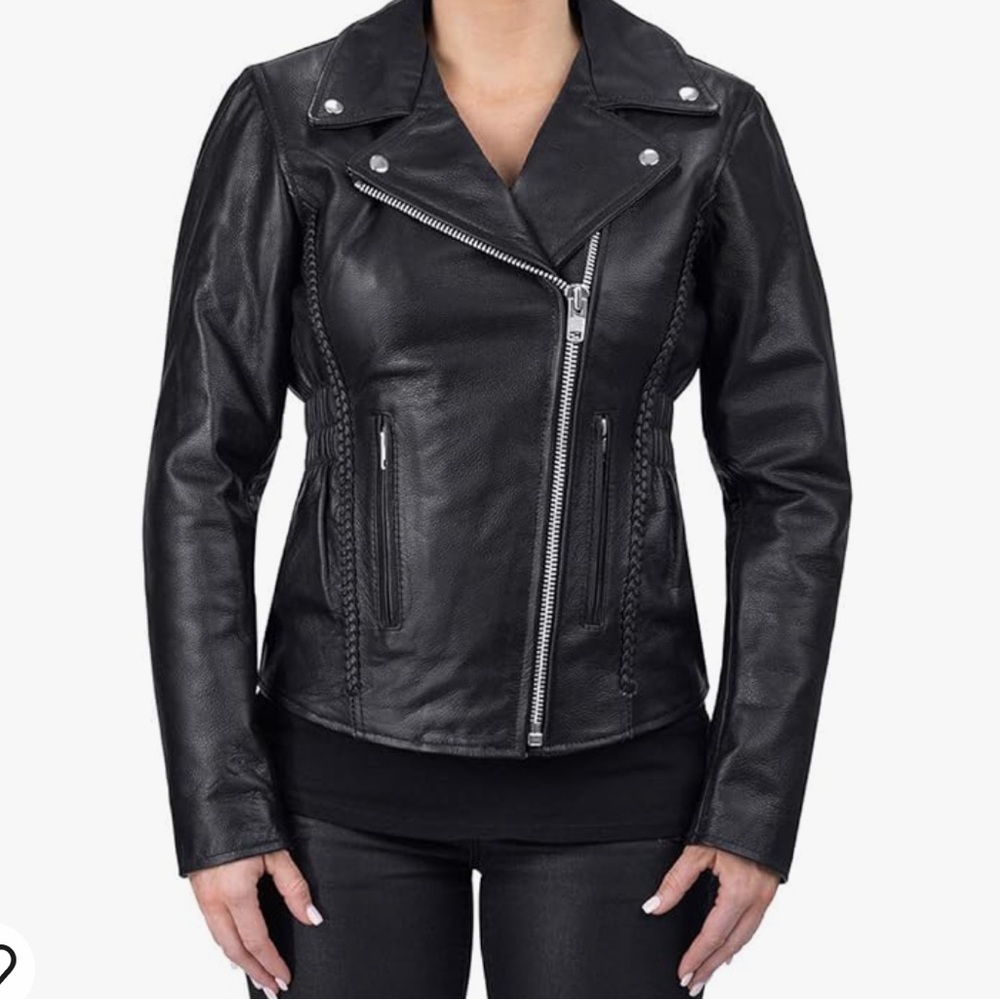 Viking Cycle Classic Cruise Cowhide Motorcycle Leather Biker Jacket for Women
